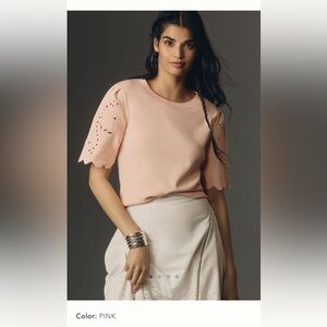 New Anthropologie Maeve twofer scalloped sweater tee top small pink eyelet